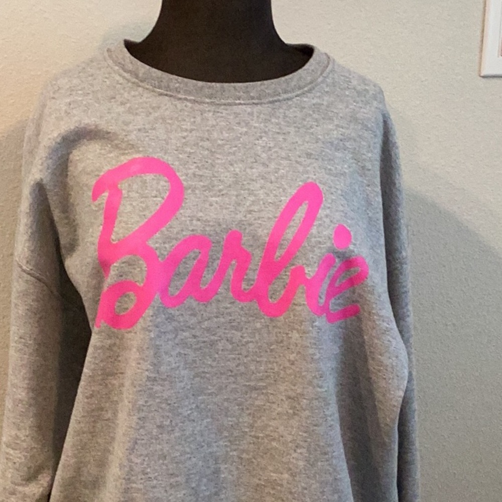 Gray Sweatshirt with Pink Barbie Logo